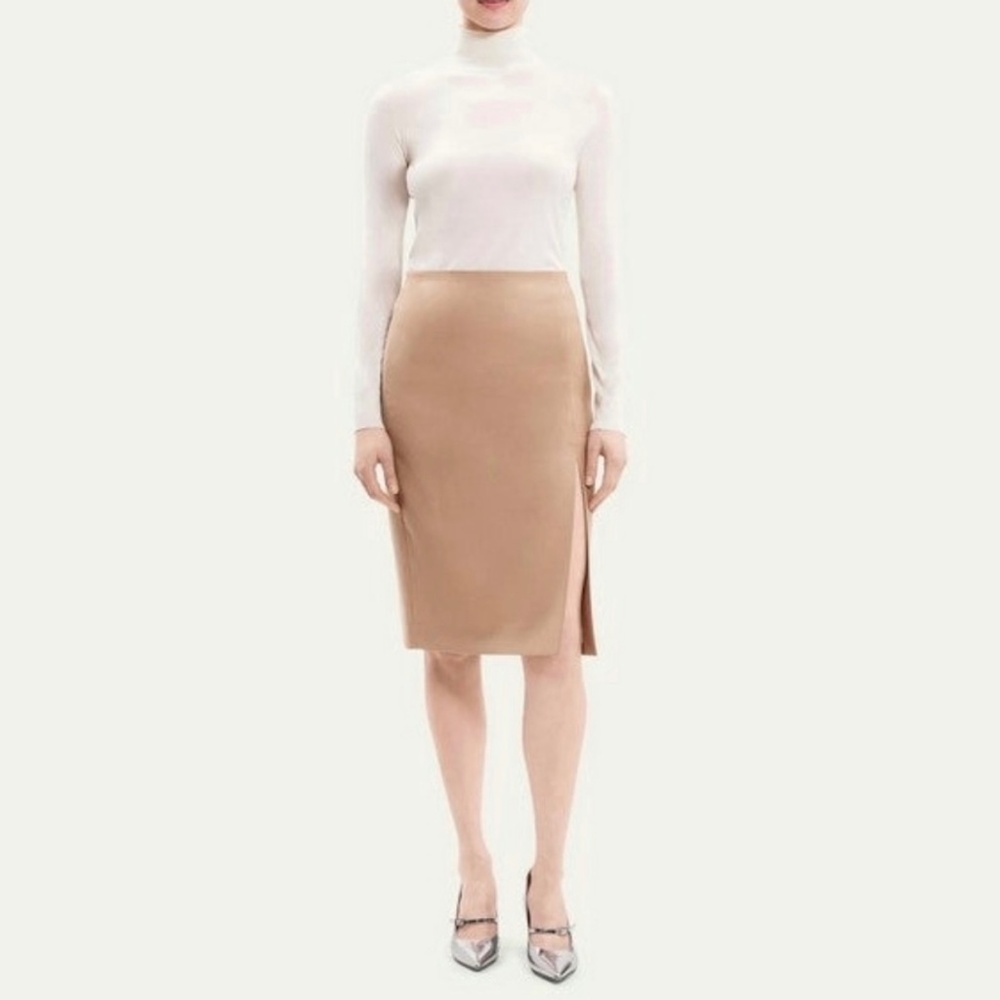 Theory High Waisted Side Slit Skirt Palomino tan wool. Women's size 12 NEW NWT